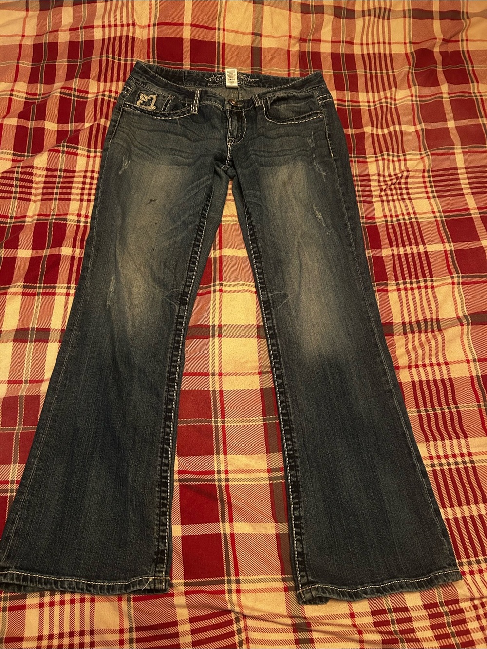 Maurices Distressed Dark Blue Flare Jeans